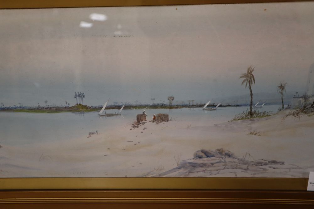 Charles S. Graham (1852-1911), pair watercolours, signed, The Nile, 24.5 x 49cm